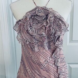 BCBGMaxAzria Pink Flower Silk Ruffled Halter Top - Small